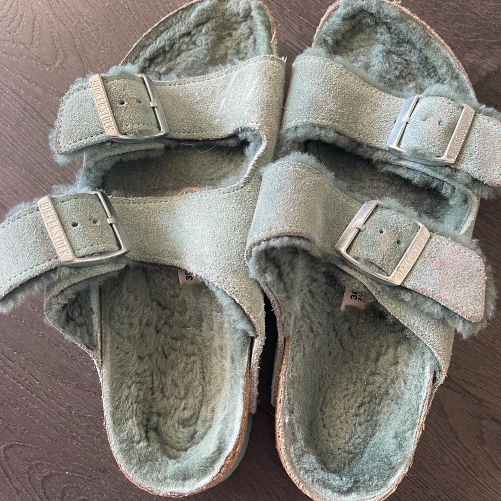 Birkenstock Soft Green Slippers - Picture 1 of 4